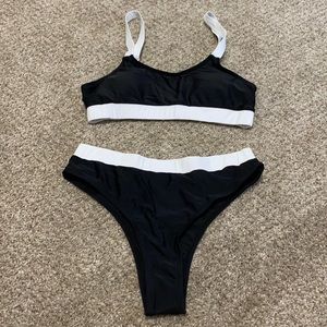 Popvil High-Waisted Patchwork Black Bikini Set